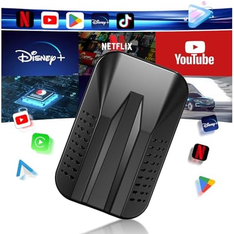 Wireless Carplay Adapter with Netflix YouTube TikTok, Carplay & Android Auto Wireless Adapter for Cars with OEM Wired CarPlay, CarPlay Ai Box,Plug&Play, MirrorLink, TF Card, Easy Setup