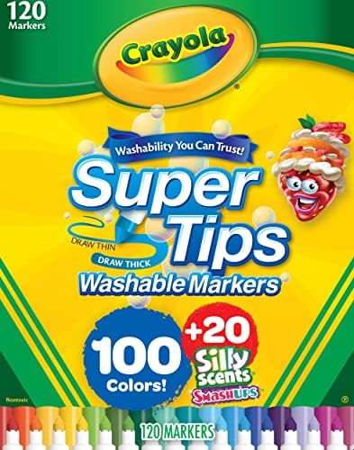 Crayola Super Tips Marker Set, 100 Washable Markers for Kids, 20 Scented Markers, Bulk Colored Markers for Coloring Books, Gift for Kids [Amazon Exclusive]