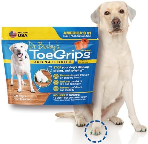 Dr Buzby's XXLarge ToeGrips for Dogs,Instant Traction on Wood/Hardwood Floors,Dog Anti Slip Relief,Dog Grippers for Senior Dogs,Stop Sliding Instantly,Rubber Nails for Dogs,1 pack (20 grips)
