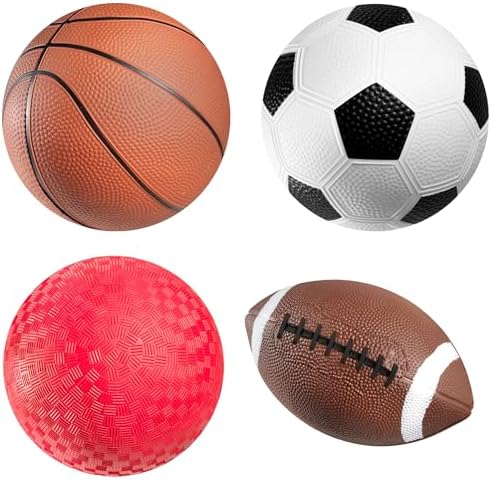 Bedwina Sports Balls for Kids & Toddlers - 5-inch Sports Balls Set Includes Football, Small Soccer Ball, Basketball, and Playground Balls, Fun Indoors & Outdoor Toys (Hand Pump Included)