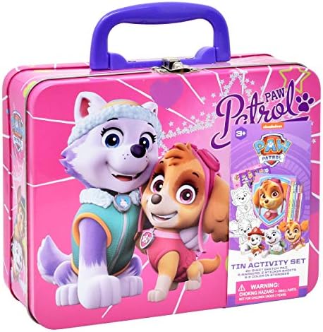 Paw Patrol Coloring and Activity Tin Box, Includes Markers, Stickers, Mess Free Crafts Color Kit in Tin Box, for Toddlers, Boys and Kids
