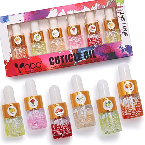 nbc BeautiLab Cuticle Oil, 6Pcs Nail Cuticle Oil Set with Flowers Cuticle Oil for Nails with Vitamin E for Repair Cuticles Strengthener Protector for Damaged Skin Thin Nail