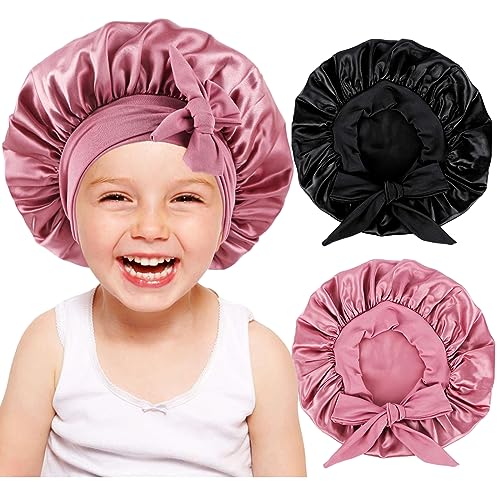2 PCS Kids Bonnets for Girls,Silk Bonnet for Sleeping Kids,Bonnet for Kids,Toddler Bonnet,B
