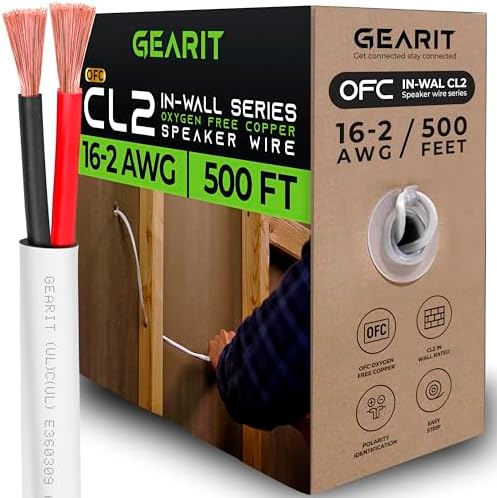 GearIT in-Wall Speaker Wire OFC 2x1.5mm≤ (152.4 Meters - White) Oxygen-Free Copper - Hi-Fi Audio Cable for in-Wall / CL2 Rated / 2-Conductors - 16 Gauge AWG, 500 Feet