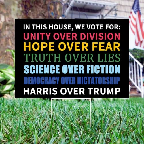 Probsin Kamala Harris 2024 Yard Sign with Metal Stakes Double Sided 12" x 17" In This House Harris Over Trump Signs Voted for Kamala Harris Outdoor Decorations for Lawn, Garden, Window, Party Supplies