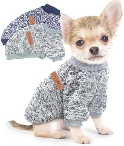 2 Pieces Dog Sweaters for Small Dogs Winter Fleece Puppy Sweaters Warm Cute Dog Clothes Outfit for Chihuahua Yorkie Dog Classic Knitwear Sweater Pet Costume (Small)
