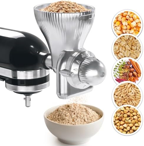 GLINK All Metal Grain Mill Attachment Fit for KitchenAid Stand Mixer,12 Levels Flour Grinder Accessories, Grain Mill Attachment Fit for Grinding Wheat, Corn, Oats, Buckwheat, Millet and Other Cereals