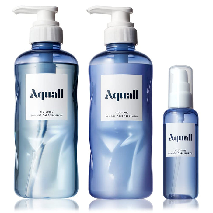 AQUALL Shampoo Treatment, Hair Oil, 3 Piece Set, [Moisture Damage Care] Shampoo Bottle, 16.9 fl oz (475 ml), Treatment Bottle, 16.7 oz (475 g), Hair Oil, 2.4 fl oz (70 ml), Moisturizing, Maintenance,