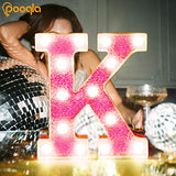 Pooqla LED Marquee Letter Lights, Light Up Pink Letters Glitter Alphabet Letter Sign Battery Powered for Night Light Birthday Party Wedding Girls Gifts Home Bar Christmas Decoration, Pink Letter O