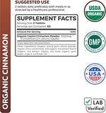 USDA Organic Ceylon Cinnamon (120 Tablets) 1000mg Cinnamon Quill Powder per Serving - Natural Cinnamon Supplements for Effective Metabolism, Cognative, Joint, Immune Support - (No Capsules or Pills)