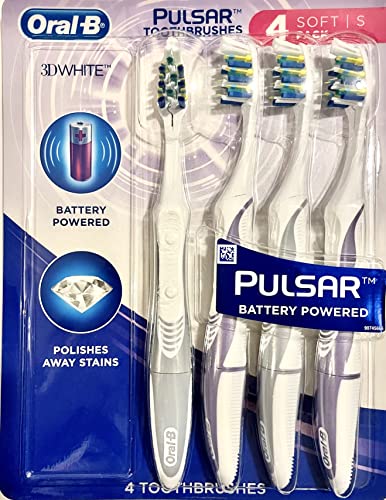 Oral B 3D White Luxe 4 Count (Pack of 1) Pulsar Battery Powered Toothbrushes