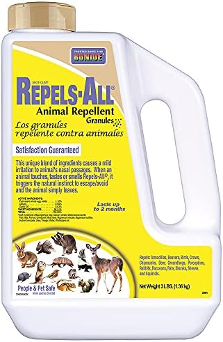Bonide Repels-All Animal Repellent Granules, 3 lbs. Ready-to-Use Deer & Rabbit Repellent, Deter Pests from Lawn & Garden