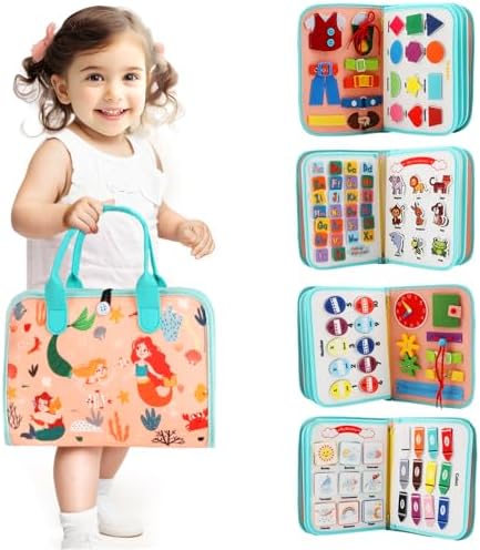 Toddler Busy Board Montessori Toys for Toddlers 1-3 Year Old Educational Activity Book Board Sensory Travel Toys Ages 2-4 Preschool Learning Fine Motor Skills Toy Quiet Book Gift for Kids