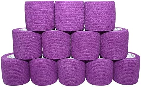 Self Adherent Cohesive Bandage 2"x5 Yards First Aid Bandages Stretch Sport Athletic Wrap Vet Tape for Wrist Ankle Sprain and Swelling,Purple(12 Rolls)