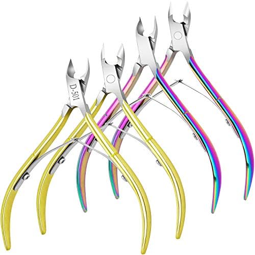 4 Packs Cuticle Nipper, Premium Stainless Steel Cuticle Trimmer for Manicure & Pedicure at Home/Spa/Salon [Gold and Rainbow Color]
