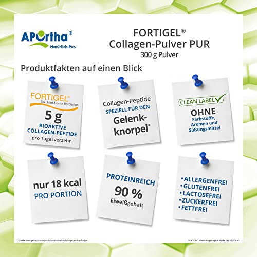 APOrtha® FORTIGEL® Collagen-Pulver PUR - 300 g Pulver, innovative, bioaktive Collagen-Peptide für Knochen und Knorpel, 300g Pulver für 2 Monate, glutenfrei, allergenfrei, laktosefrei, zuckerfrei