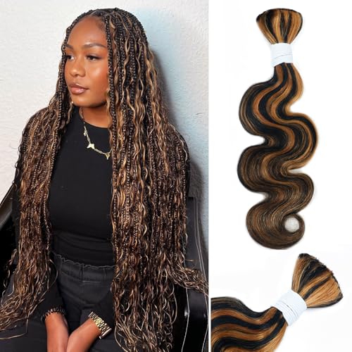 Body Wave Curly 1B/30 Human Braiding Hair 100g One Bundle/Pack Bulk Human Hair for Braiding No Weft Human Hair Braiding Hair for Boho Braids (20 inch, Body Wave 1B/30)