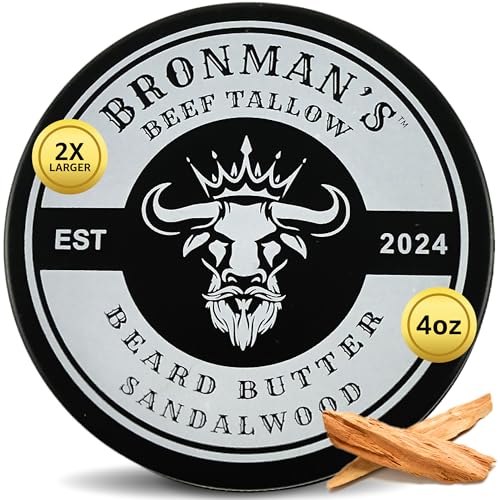 Beef Tallow Beard Butter for Men - 4oz - Hydrating Sandalwood Beard and Skin Balm with Shea Butter - Deeply Moisturizing Tallow