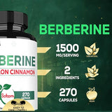 Berberine with Ceylon Cinnamon Supplement - 1500mg Extra Strength for Immune System, Digestive Health, Body Management & Energy Production - 270 Capsules - Gluten-Free, Non-GMO