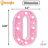 Pooqla Marquee Numbers Lights, Light up Numbers Battery Powered, Glitter Lighted Numbers for Birthday Party, Shiny LED Numbers for Christmas Wedding Home Bar Decoration, Pink Number 0