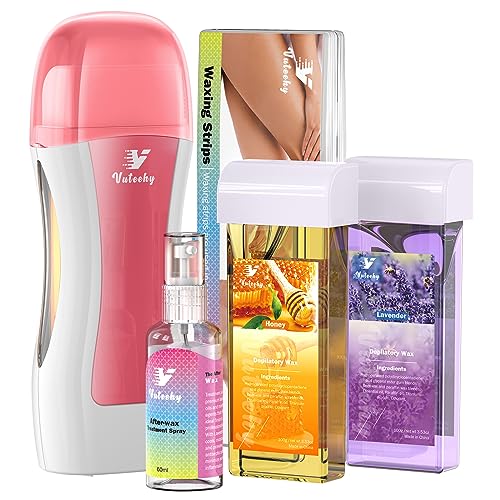 Roll on Wax Kit, Roll on Waxing Kit for hair removal, Waxing Kit for Women, Wax Roller Kit for All Skin Types, Wax Roller Waxing Kit for Men, with 2 Wax Cartridges & 50 Pcs Wax Strips
