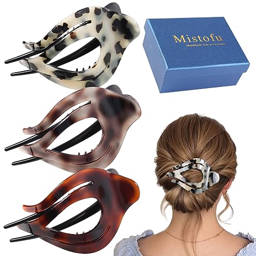 3Pcs French Concord Hair Claw Clips - Curved Strong Hold No Slip Grip Tortoise Clips for Thick or Thin Hair (multicolor 4)