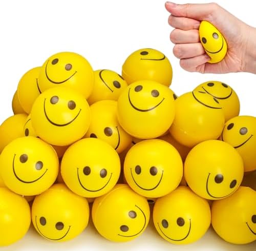 LovesTown 40PCS Stress Balls Bulk, 2 Inch Smiley Face Stress Balls Mini Yellow Stress Relief Balls for Kids School Carnival Reward Party Bag