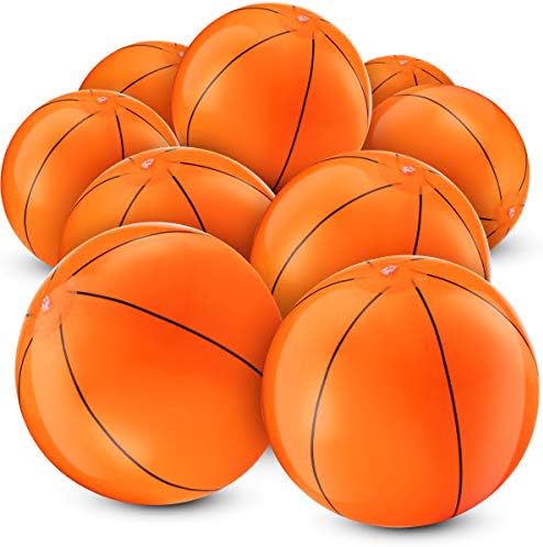 Inflatable Basketballs (Pack of 12) 16-inch Beach Balls for Pool Beach Toys & Basketball Party Favors for Kids Sports Themed Birthday Party Decorations, Outdoor Backyard Summer Pool Games Supplies