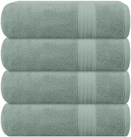 GLAMBURG Premium Cotton 4 Pack Bath Towel Set - 100% Pure Cotton - 4 Bath Towels 27x54 - Ideal for Everyday use - Ultra Soft & Highly Absorbent - Jade