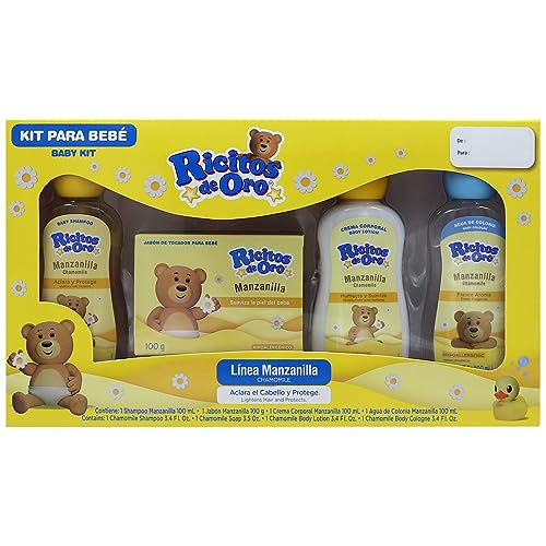 Ricitos de Oro Baby Kit, Chamomile, Hypoallergenic Products, Chamomile Shampoo, Bar Soap, Body Lotion, Body Cologne, 4 Products Inside, One Kit