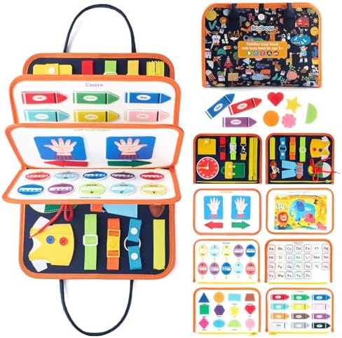 Freebear Busy Board, Toddler Travel Toys, Sensory Toys for Toddlers 2 3 4, Montessori Learning Toys for Toddlers Activities Board, Educational Toys for 2 3 Year Old Boys Girls Gift, Dark Blue Medium