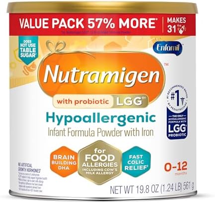 Enfamil Nutramigen Baby Formula, Hypoallergenic and Lactose Free Formula with Enflora LGG, Fast Relief from Severe Crying and Colic, Powder Can, 19.8 Oz (Pack of 1)