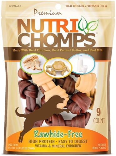 NutriChomps Dog Chews, 4-inch Knots, Easy to Digest, Rawhide-Free Dog Treats, 9 Count, Real Chicken, Peanut Butter and Milk flavor