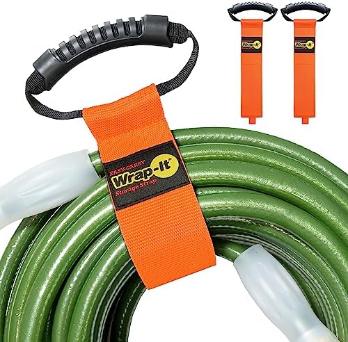 Easy-Carry Wrap-It Storage Straps - 28” (2-Pack) Blaze Orange – Heavy-Duty Hook and Loop Cord Carrying Strap, Hanger, and Organizer with Handle for Pool Hoses, Garden Hoses, Cords, Cables and More