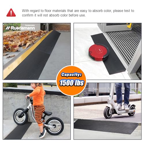 Ruedamann 0.8" Rise Threshold Ramp,1500 LBS Capacity, 35.4" Wide Natural Rubber Power Wheelchair Ramp Scooter, Non-Slip Solid Rubber Threshold Ramp for Doorways,Driveways,Bathroom,Cuttable Black