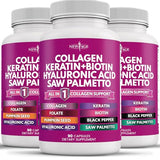 Collagen Pills 1000mg Biotin 10000mcg Keratin Saw Palmetto 2500mg Hyaluronic Acid - Hair Skin and Nails Vitamins and DHT Blocker with Vitamin E Folic Acid Pumpkin Seed MSM Made in USA - 270 Count