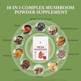 VELOTO Organic Mega Mushroom Powder Blend, 10 in 1 Complex Mushroom Extract Powder Herbal Supplement with Reishi, Cordyceps, Chaga, Lion's Mane, Vegan & More, Sustainably US Grown, Filler Free, 10oz