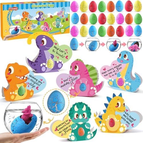 24 Pack Valentines Day Gifts for Kids, Dinosaur Egg with Dinosaur 3D Greeting Cards for Kids, Valentine's Day School Party Favor Prize, Classroom Exchange Gift Set