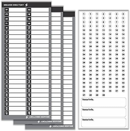 Premium Quality Non-Tearable Vinyl Paper Circuit Breaker Directory Label with Fuse Stickers for Fuse Panel, Marker Sign for Electrical Panel. Strong Adhesive. Up to 48 Entries. House or Commercial Use