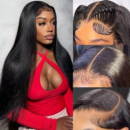 Straight HD Lace Front Wigs Human Hair Straight 200% Density Glueless Wigs Human Hair Pre Plucked 13x6 HD Frontal Human Hair Lace Front Wigs for Women 24 Inch