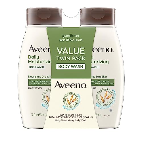 Aveeno Daily Moisturizing Body Wash for Dry & Sensitive Skin with Prebiotic Oat, Hydrating Oat Body Wash Nourishes Dry Skin & Gently Cleanses, Light Fragrance, Sulfate-Free, 18 fl. Oz, 2 Pack