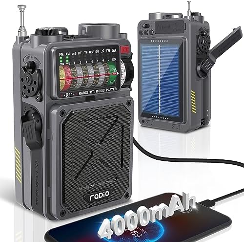 Portable Shortwave Radio - Emgykit 4000mAh AM/FM/WB/SW Shortwave Radio with Bluetooth Speaker, Flashlight, Sleep Timer, SOS Alarm, and White Noise, Suitable for Camping, Emergency