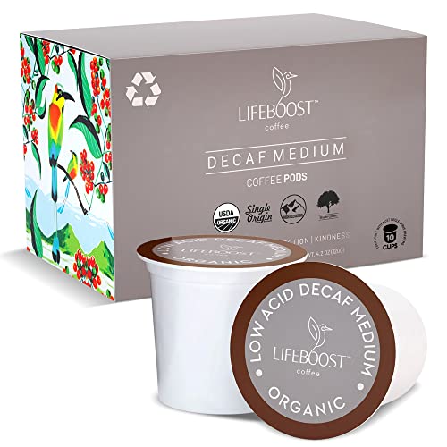 Lifeboost Organic Decaf Coffee K Cups - Low Acid Decaf Coffee Pods - Single Origin Non-GMO Mold Free Decaf Coffee Pods Compatible with Keurig & Keurig 2 - No Mycotoxins or Pesticides - 10 Count