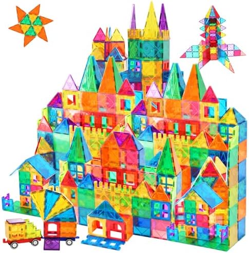 Magnetic Tiles,102PCS Magnetic Building Blocks 3D Clear Construction Playboards, Inspiration, Creativity Beyond Imagination, Educational Magnet Toy Set for Kids with 2 Cars