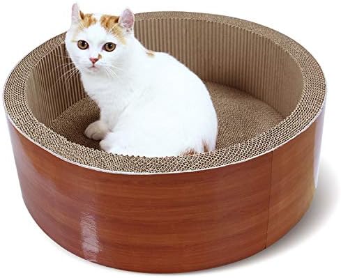 FluffyDream ScratchMe Cat Scratcher Post & Board, Round Cat Scratching Lounge Bed, Durable Pad Prevents Furniture Damage, 17.32'' x 17.32''x 6.11''