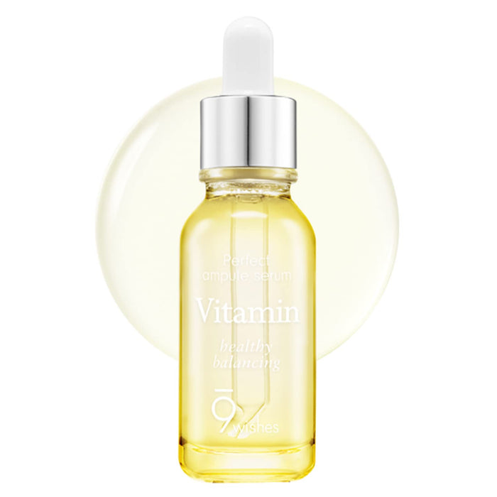 [9 wishes] Mega Vitamin C Ampule Serum - Helps Keep Skin Youthful with Vitamin C, B, E, Moist and Glowing by Reducing Look of Age and Dark Spots - 0.85Fl. Oz