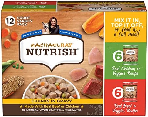 Rachael Ray Nutrish Chunks in Gravy Wet Dog Food Variety Pack, 13 Ounce (Pack of 12)