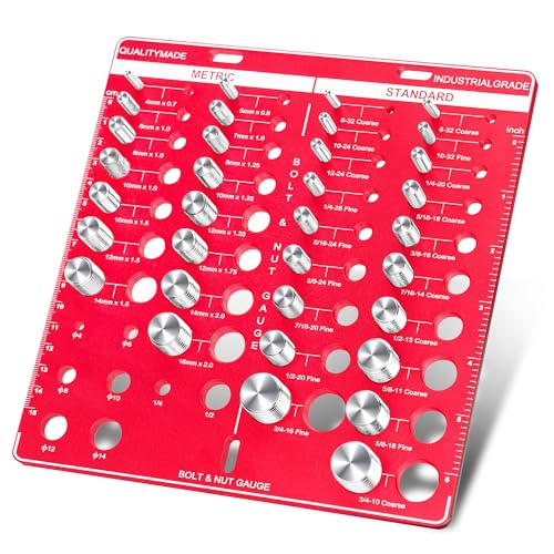 34 Nut and Bolt Thread Checker, Bolt and Nut Identifier Gauge Thread Checker Standard and Metric Board Wall Mount Screw Size and Thread Gauge (Square)