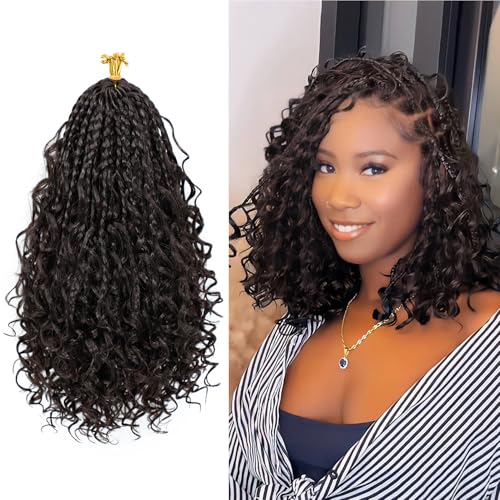 Eerya 8 Packs Boho Box Braids Crochet Hair for Black Women 10 Inch Goddess Box Braids Pre-looped Bohemian Crochet Box Braids With Curly Ends Synthetic Crochet Hair Extensions (10 inch, #4)