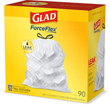 Glad Trash Bags, ForceFlex Tall Kitchen Drawstring Garbage Bags (Package May Vary), White, 13 Gallon, 90 Count